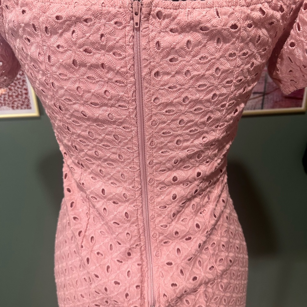 SOLD Pink Ruched Bodycon Mini Dress with Sweetheart Neckline - Picture 4 of 5